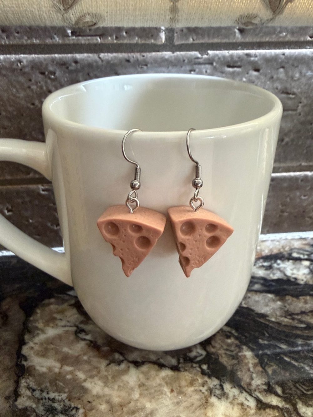 Handmade Cheese Wedge Slice Brown Dangle Resin Earrings